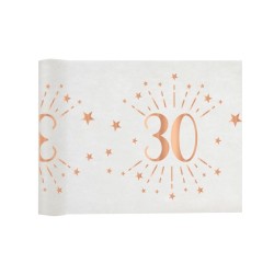 CHEMIN DE TABLE 30 ANS BLANC ET ROSE GOLD 30 CM X 5 M 