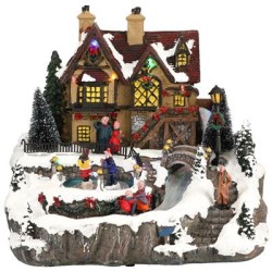 AUTOMATE VILLAGE DE NOEL AVEC PATINOIRE LUMINEUX, ANIME ET MUSICAL 