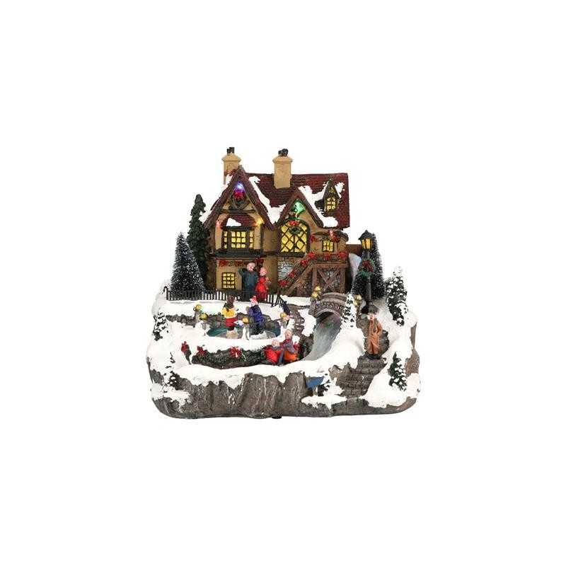 AUTOMATE VILLAGE DE NOEL AVEC PATINOIRE LUMINEUX, ANIME ET MUSICAL