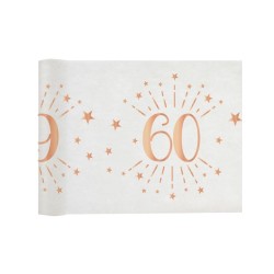 CHEMIN DE TABLE 60 ANS BLANC ET ROSE GOLD 30 CM X 5 M 