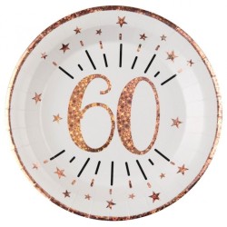 10 ASSIETTES ROND ETINCELANT METAL BLANC 60 ANS ROSE GOLD