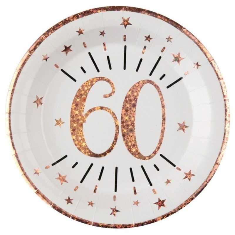 10 ASSIETTES ROND ETINCELANT METAL BLANC 60 ANS ROSE GOLD