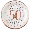 10 ASSIETTES ROND ETINCELANT METAL BLANC 50 ANS ROSE GOLD