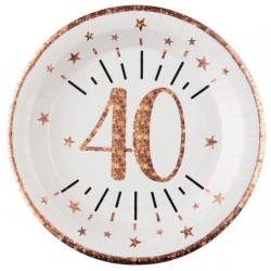 10 ASSIETTES ROND ETINCELANT METAL BLANC 40 ANS ROSE GOLD