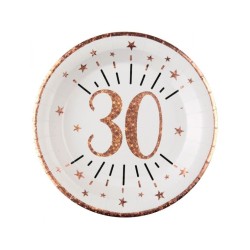 10 ASSIETTES ROND ETINCELANT METAL BLANC 30 ANS ROSE GOLD