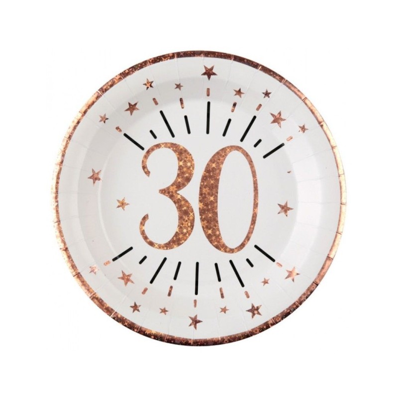 10 ASSIETTES ROND ETINCELANT METAL BLANC 30 ANS ROSE GOLD