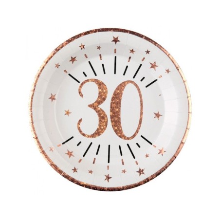 10 ASSIETTES ROND ETINCELANT METAL BLANC 30 ANS ROSE GOLD