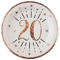 10 ASSIETTES ROND ETINCELANT METAL BLANC 20 ANS ROSE GOLD