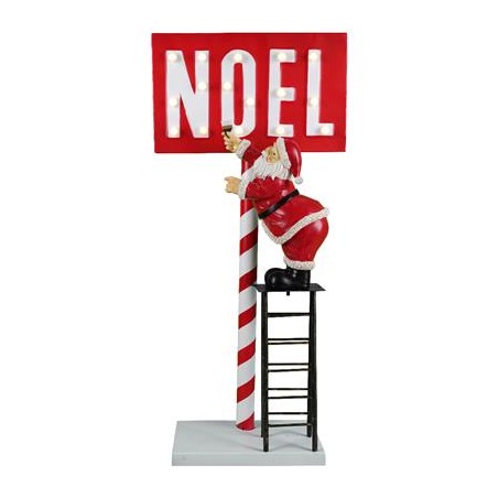 PANCARTE DE NOEL EN METAL AVEC PERE NOEL RESINE 87 CM