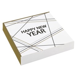 20 SERVIETTES BLANC HAPPY NEW YEAR 33 X 33 CM 