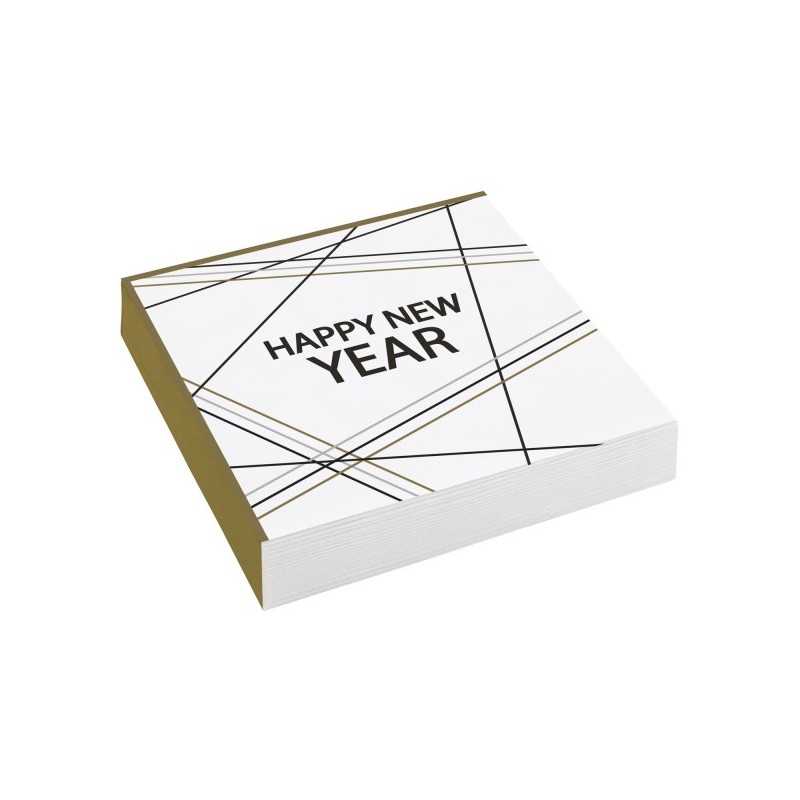 20 SERVIETTES BLANC HAPPY NEW YEAR 33 X 33 CM 