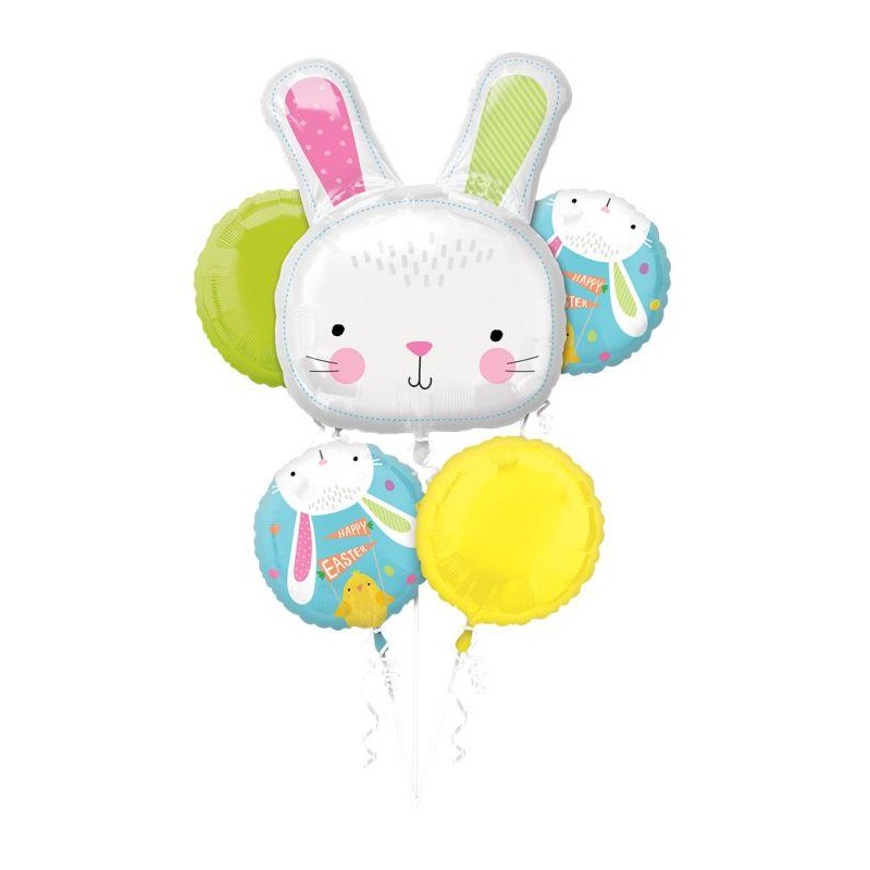 BOUQUET DE 5 BALLONS METALLIQUE LAPIN DE PAQUE