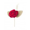 ROSE ROUGE SUR TIGE FEUILLES DOREES 4.5 CM X 11 CM