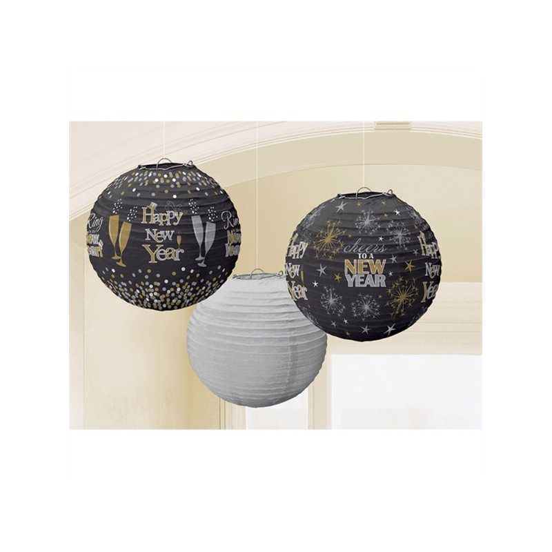 3 LANTERNES HAPPY NEW YEAR 24.1 CM