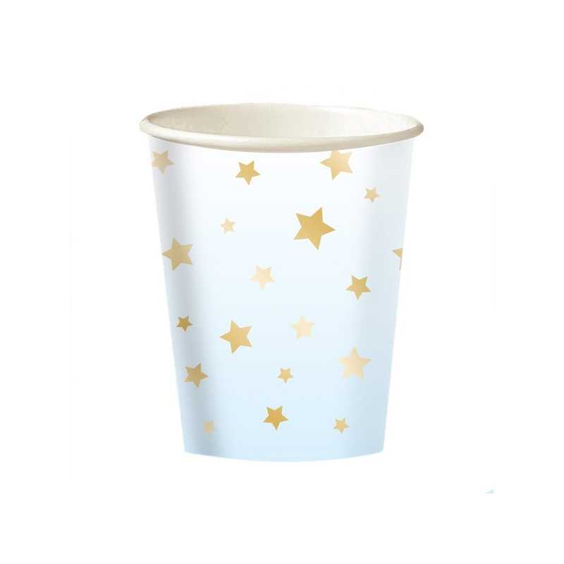8 GOBELETS PAPIER BLANC ETOILES OR 250 ML 
