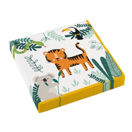 16 SERVIETTES ANIMAUX DE LA JUNGLE 33 X 33 CM 