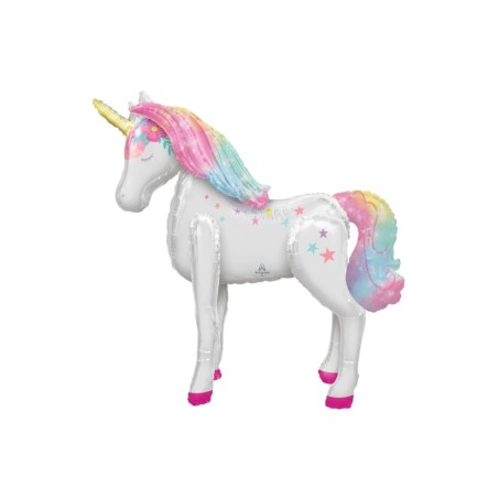 BALLON METALLIQUE AIRLONZ LICORNE COULEURS PASTEL 116 CM 