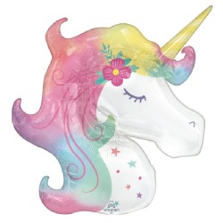 BALLON METALLIQUE TETE DE LICORNE PASTEL 83 CM