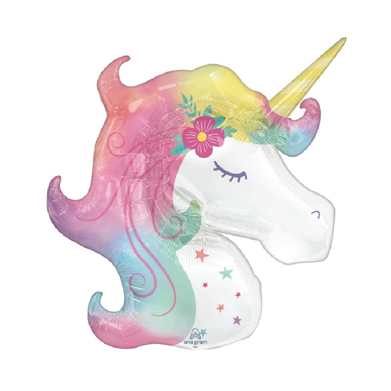 BALLON METALLIQUE TETE DE LICORNE PASTEL 83 CM