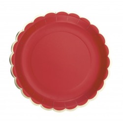 8 ASSIETTES ROUGES FESTONNEES OR 23 CM