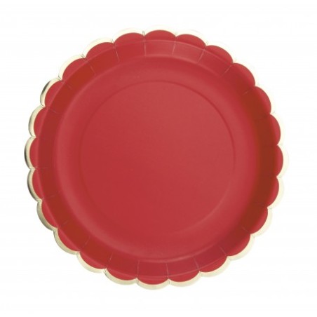 8 ASSIETTES ROUGES FESTONNEES OR 23 CM