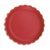 8 ASSIETTES ROUGES FESTONNEES OR 23 CM