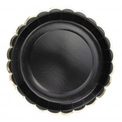 8 ASSIETTES NOIRES FESTONNEES OR 23 CM