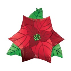 BALLON METALLIQUE FLEURS POINSETTIA FLEURS DE NOEL 60 X 66 CM