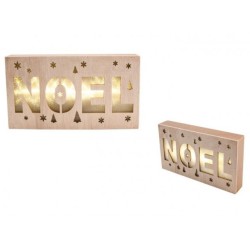 CENTRE DE TABLE BOIS NATUREL JOYEUX NOEL AVEC 12 LEDS 21.5 X 3.8 X 12.5 CM 