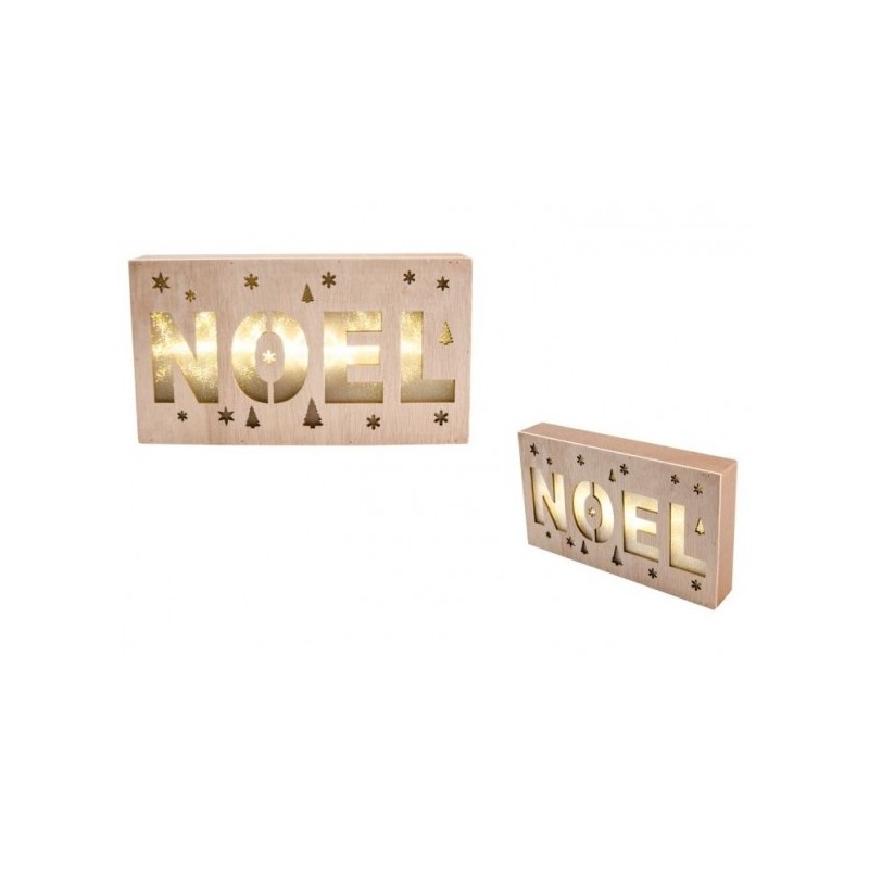 CENTRE DE TABLE BOIS NATUREL JOYEUX NOEL AVEC 12 LEDS 21.5 X 3.8 X 12.5 CM 