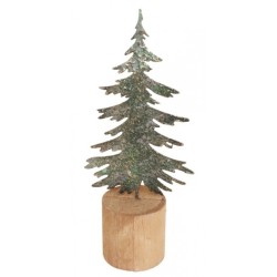 CENTRE DE TABLE SAPIN VERT ET OR SUR SOCLE EN BOIS 10.5 X 6 X 24 CM