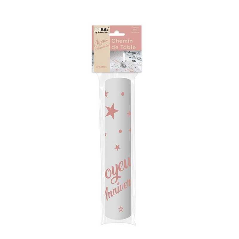CHEMIN DE TABLE ORGANZA JOYEUX ANNIVERSAIRE 5 METRES ROSE GOLD