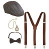 SET ANNEES 20 HOMME CASQUETTE+ BRETELLES+ MONTRE+ NOEUD
