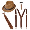 SET ANNEES 20 HOMME CHAPEAU+ CRAVATE+ BRETELLES+ CIGARE+ MOUSTACHES SET ANNEES 20 HOMME CHAPEAU+ CRAVATE+ BRETELLES+ CIGARE+ MOUSTACHES