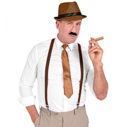 SET ANNEES 20 HOMME CHAPEAU+ CRAVATE+ BRETELLES+ CIGARE+ MOUSTACHES