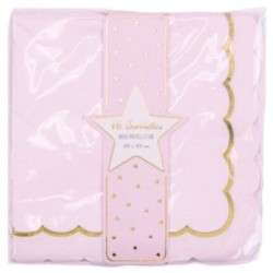 16 SERVIETTES FESTONNEES ROSE PASTEL ET OR 33 X 33 CM