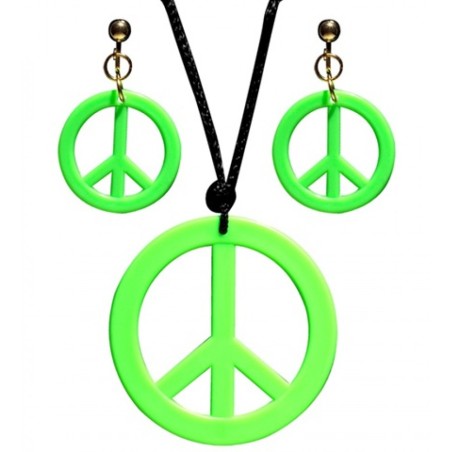 SET HIPPIE VERT FLUO COLLIER + BOUCLES D'OREILLES