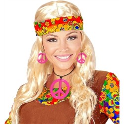 SET HIPPIE ROSE FLUO COLLIER + BOUCLES D'OREILLES