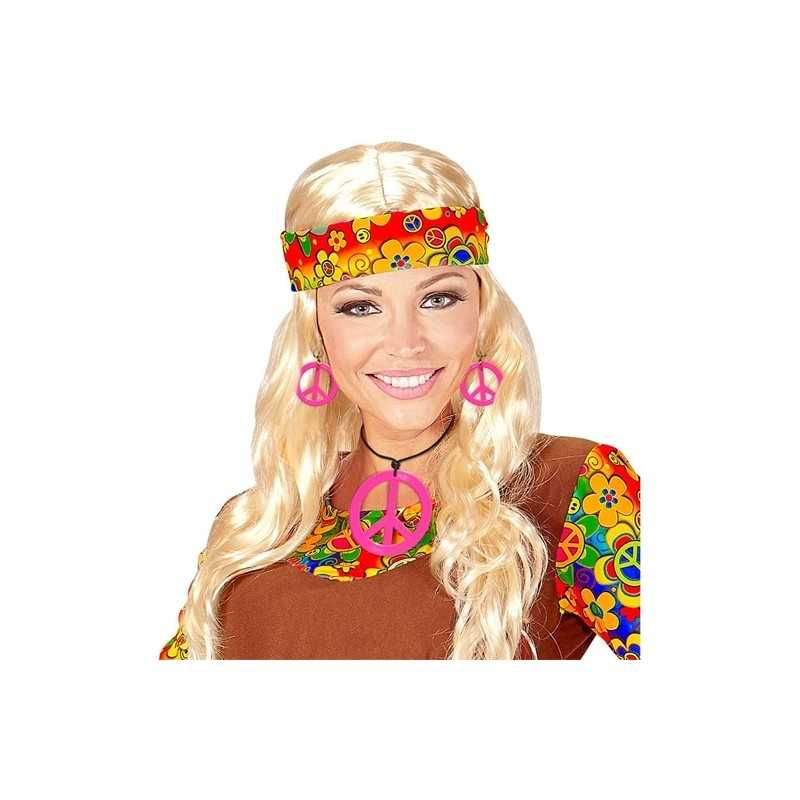 SET HIPPIE ROSE FLUO COLLIER + BOUCLES D'OREILLES