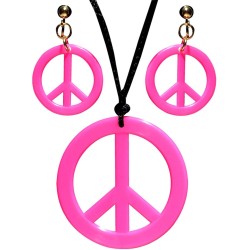 SET HIPPIE ROSE FLUO COLLIER + BOUCLES D'OREILLES