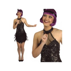 DEGUISEMENT FEMME CHARLESTONE ROBE A FRANGES NOIR ET PAILLETTES TAILLE 36-38