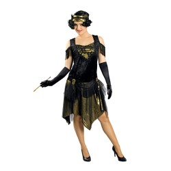 DEGUISEMENT FEMME CHARLESTONE OR ET NOIR TAILLE 36-38