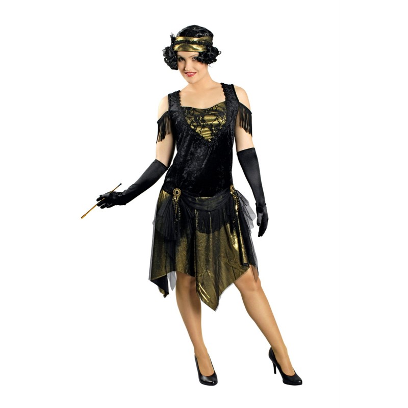 DEGUISEMENT FEMME CHARLESTONE OR ET NOIR TAILLE 36-38  DEGUISEMENT FEMME CHARLESTONE OR ET NOIR TAILLE 36-38