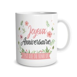 MUG JOYEUX ANNIVERSAIRE AVEC FLEURS 