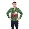 PULL DE NOEL ADULTE VERT AVEC PERE NOEL MOTARD TAILLE S