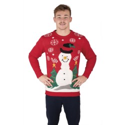 PULL DE NOEL ADULTE ROUGE AVEC BONHOMME DE NEIGE TAILLE XL