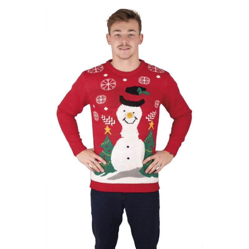 PULL DE NOEL ADULTE  ROUGE AVEC BONHOMME DE NEIGE TAILLE XL PULL DE NOEL ADULTE  ROUGE AVEC BONHOMME DE NEIGE TAILLE XL