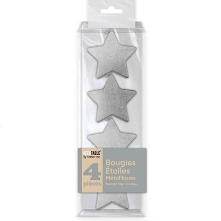 4 BOUGIES ETOILES METALLISEES ARGENT