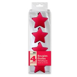 4 BOUGIES ETOILES METALLISEES ROUGE