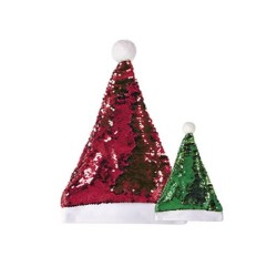 BONNET DE PERE NOEL SEQUINS REVERSIBLES ROUGE ET VERT